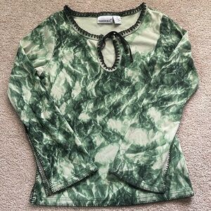Fashion Bug Y2K Green Tie Dyed Long Sleeve Blouse Women’s Medium Boho Retro